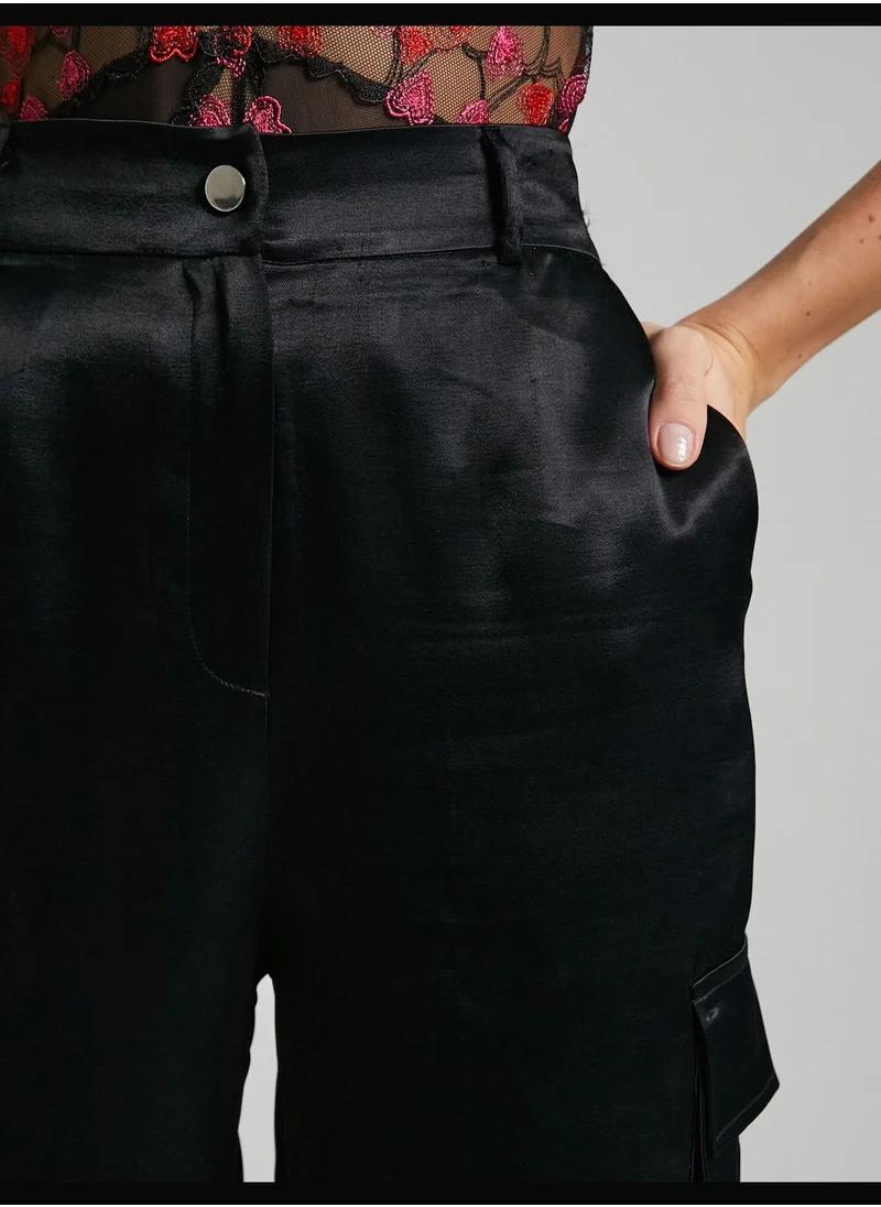 كوتون Wide Leg Satin Cargo Trousers