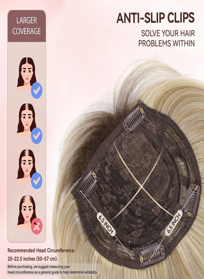 LEEONS Hair Toppers for Women with Bangs Short Bob Synthetic Pieces for Thinning Hair Side Part (Blonde Mixed Light Blonde and Dark Brown Root) - Image 4