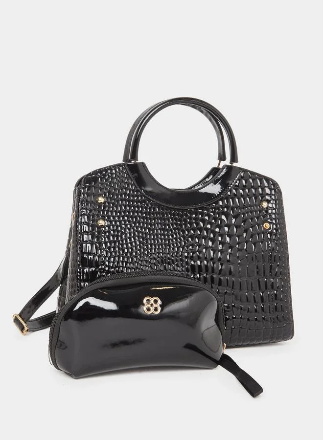تايك تو Take Two Croc Skin Double Top Handles Handbag with Purse Set