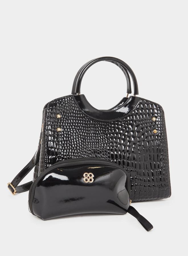 Styli Croc Skin Double Top Handles Handbag with Purse Set - Image 1