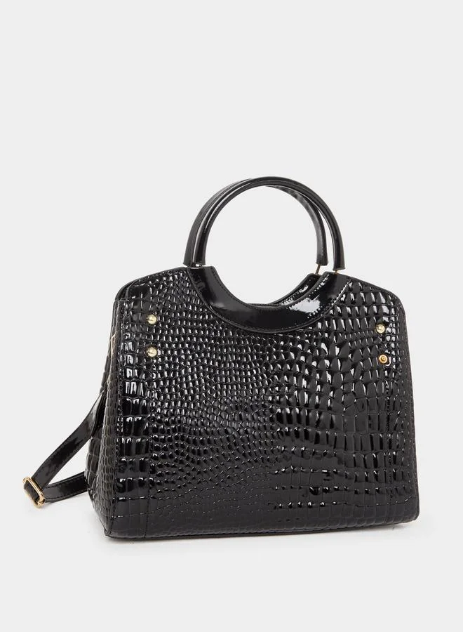 تايك تو Take Two Croc Skin Double Top Handles Handbag with Purse Set