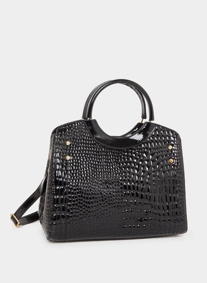 Styli Croc Skin Double Top Handles Handbag with Purse Set - Image 2