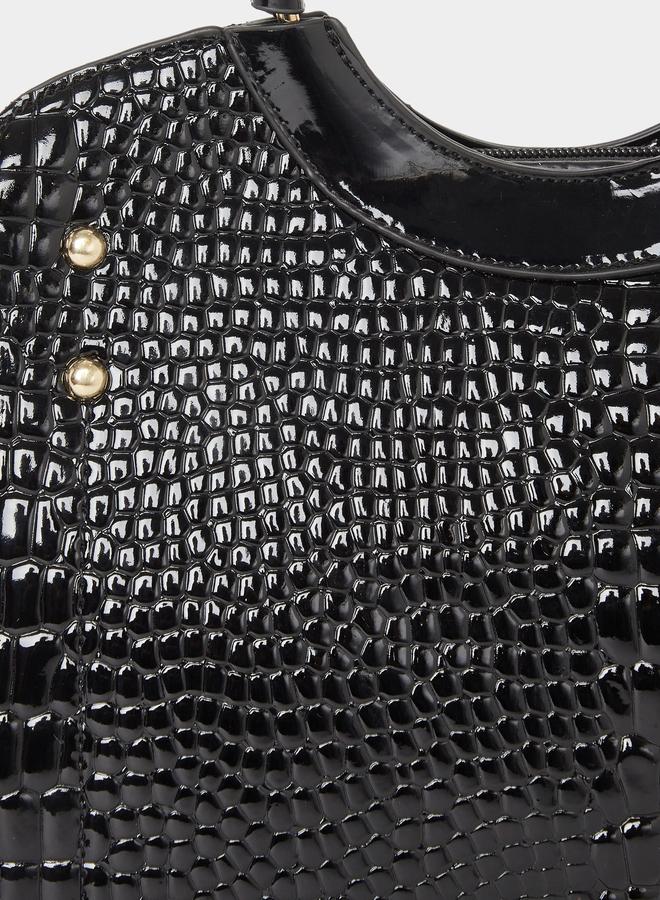 Styli Croc Skin Double Top Handles Handbag with Purse Set - Image 4