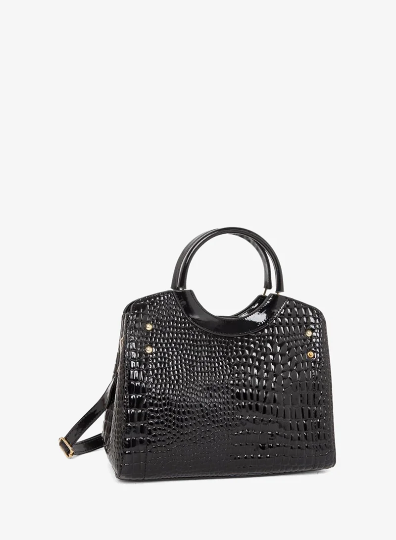 Styli Styli Croc Skin Double Top Handles Handbag with Purse Set