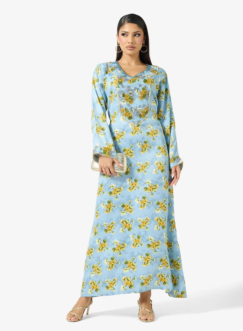 ARABIAN CLOSET Embellished Belted Jalabiya
