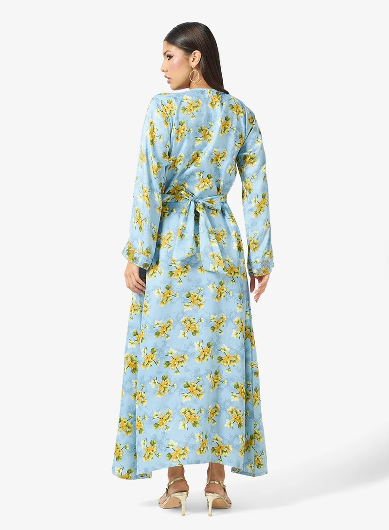 ARABIAN CLOSET Embellished Belted Jalabiya