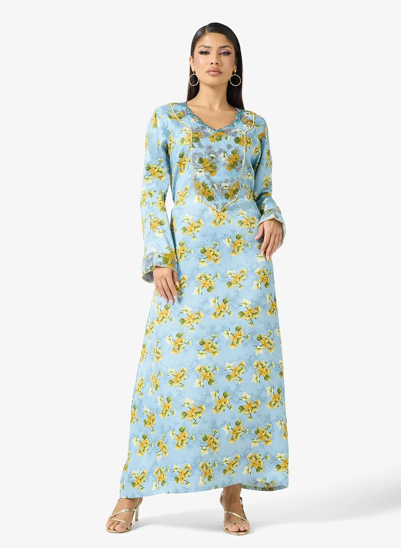 ARABIAN CLOSET Embellished Belted Jalabiya