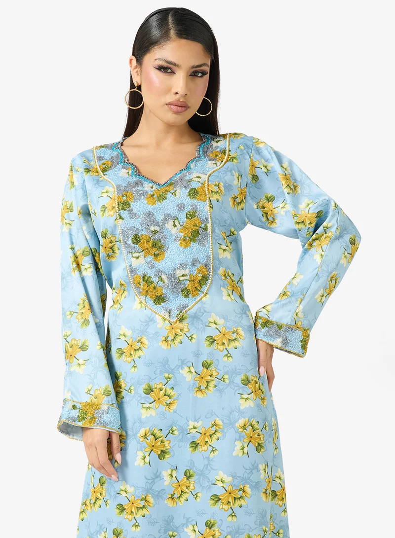 ARABIAN CLOSET Embellished Belted Jalabiya