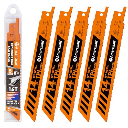 AMARTISAN 5-Piece 6 Inch 14TPI Heavy Metal Cutting Reciprocating Saw Blades,Suitable for Metal Cutting, Pipes, and Steel Bars - Image 1
