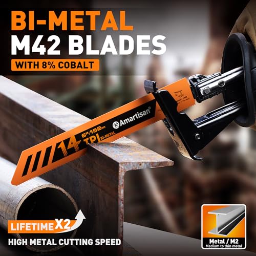 AMARTISAN 5-Piece 6 Inch 14TPI Heavy Metal Cutting Reciprocating Saw Blades,Suitable for Metal Cutting, Pipes, and Steel Bars - Image 4