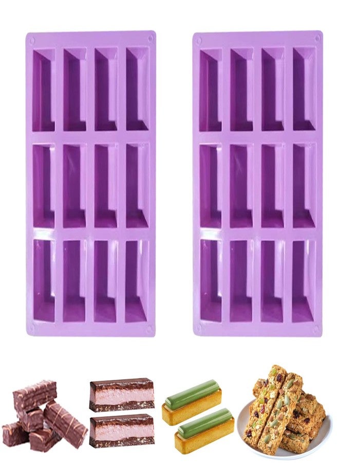 HLCM 2Pcs oat bar mold - 12rectangle silicone molds - Chocolate silicone mold for baking candies/energy bars, cheesecake, dried fruit cereal cookies (2, purple) - Image 1