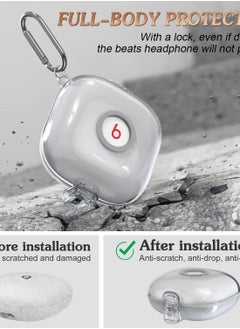 Excefore حافظة شفافة قابلة للقفل لسماعات Beats Fit Pro، مصنوعة من مادة البولي كربونات الصلبة + غطاء حماية كامل من السيليكون مع ملحقات سلسلة المفاتيح/الحبل  - Image 3