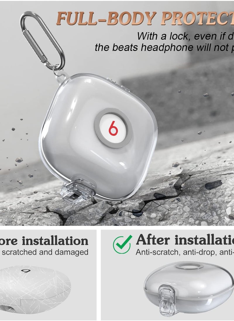Excefore حافظة شفافة قابلة للقفل لسماعات Beats Fit Pro، مصنوعة من مادة البولي كربونات الصلبة + غطاء حماية كامل من السيليكون مع ملحقات سلسلة المفاتيح/الحبل  - Image 3