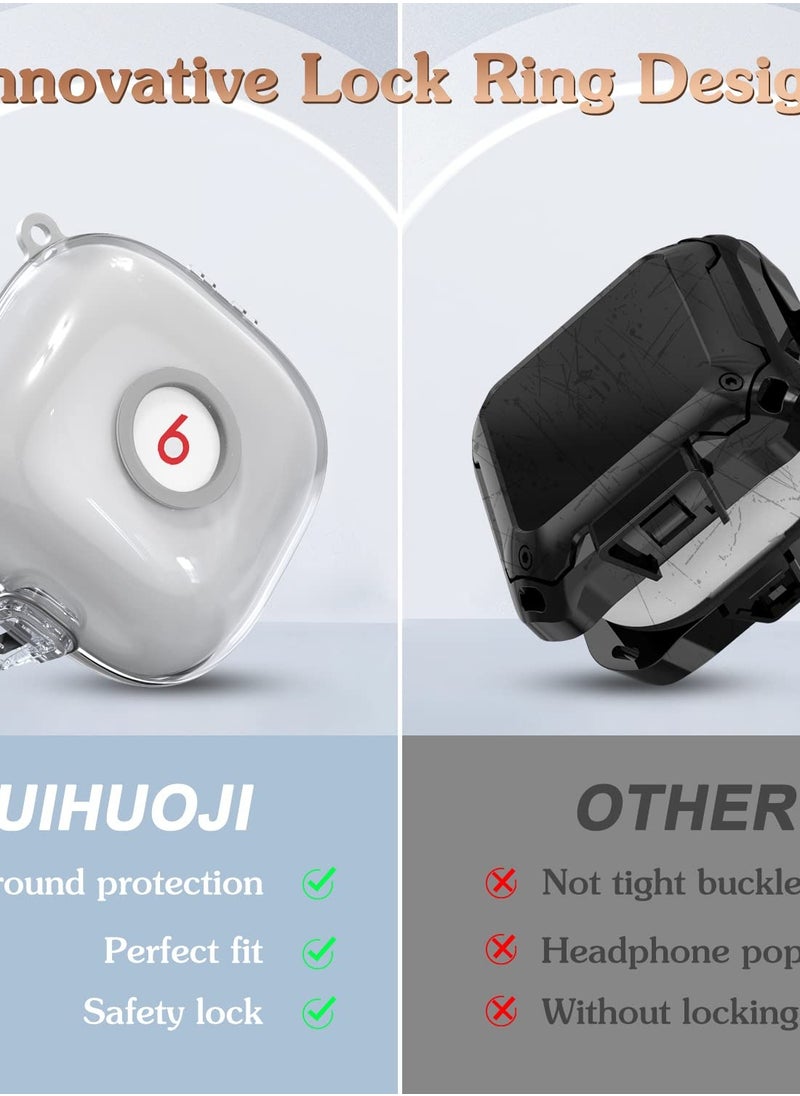 Excefore حافظة شفافة قابلة للقفل لسماعات Beats Fit Pro، مصنوعة من مادة البولي كربونات الصلبة + غطاء حماية كامل من السيليكون مع ملحقات سلسلة المفاتيح/الحبل  - Image 5