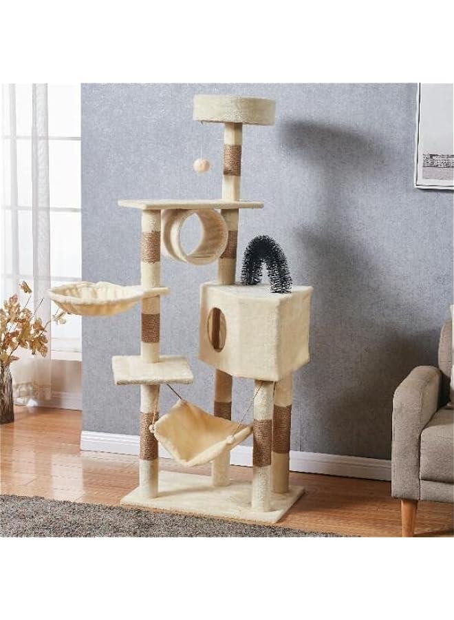 تراسل شجرة القطط أثاث غرفة الحيوانات الأليفة للقطط بيت القطط لعبة تسلق القطط متعددة الوظائف مغطاة بالسيزال وأرجوحة قطط مرتفعة - Image 1