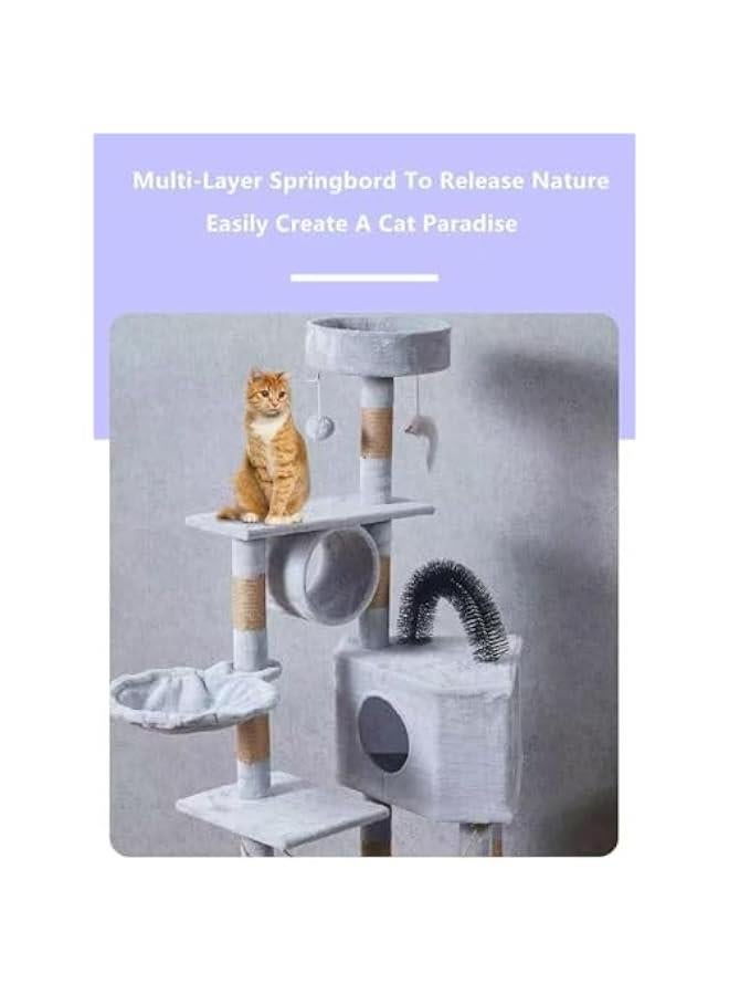 تراسل شجرة القطط أثاث غرفة الحيوانات الأليفة للقطط بيت القطط لعبة تسلق القطط متعددة الوظائف مغطاة بالسيزال وأرجوحة قطط مرتفعة - Image 3