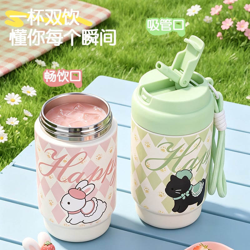 316 Stainless Steel Insulated Tumbler with Straw, Portable Cartoon Design - Image 4