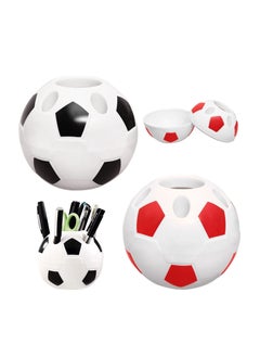 Y&D 2 Pieces Soccer Pen Holder, SYOSI Creative Football Desktop Pencil Holder for Office School, Organizer Desk Decor Kids Gifts (Black and Red)  - Image 1