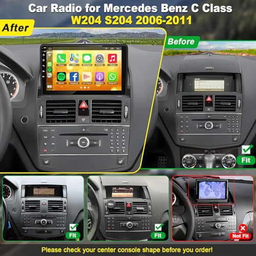 electrosmart 4G64G Android 13 Car Radio Stereo with Wireless Carplay Android auto for Mercedes Benz CClass C180 C200 C230 C250 C300 C350 W204 S204 20062011 9 QLED Touch Screen GPS WiFi 8 Core Head Unit - Image 3