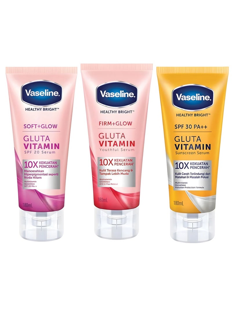 Vaseline Set of Gluta Vitamin SPF20 and Youthful and Sunscreen Serum each 180ml