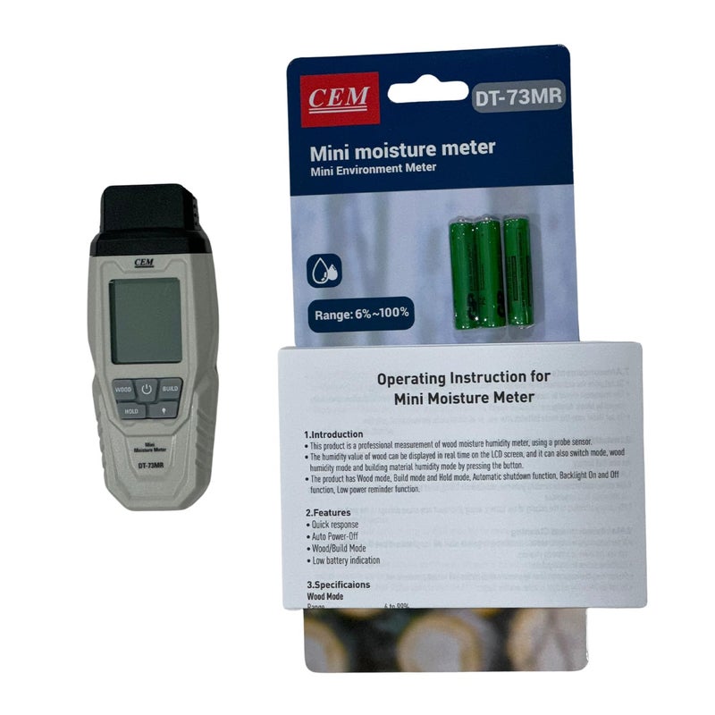MEXTECH 6-in-1 CEM Moisture Meter for Wood, Cardboard, Paper, Plaster, Building Material, Concrete & Mortar DT-73MR with Backlit LCD Display, Auto Power-Off, Data Hold - Image 5