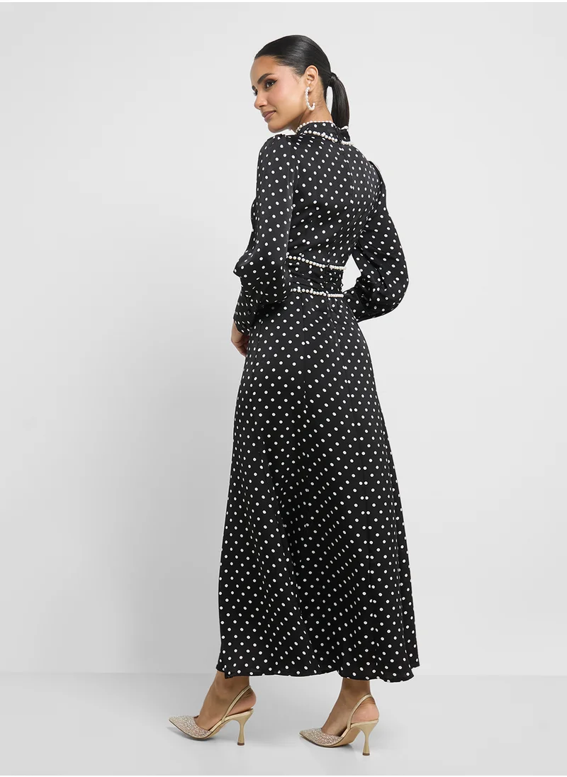 Khizana Polka Print Dress With Embellished Waist