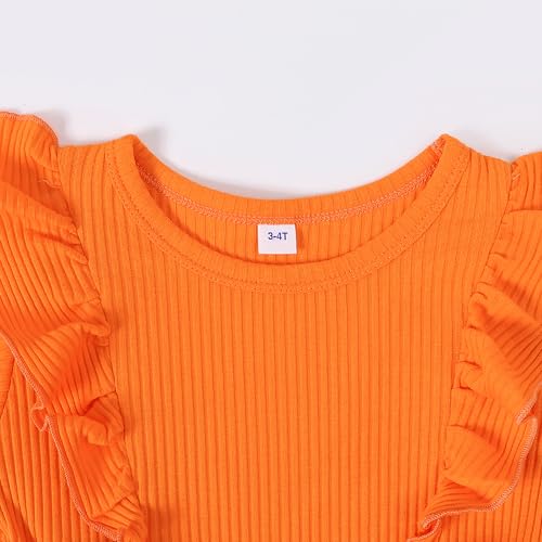 Magic Park 12M-7Y Toddler Tulle Dress Girl Long Sleeve Tutu Dress Kids Ribbed Dresses Holiday Birthday Outfits Girls (Orange, 12-18 Months) - Image 4