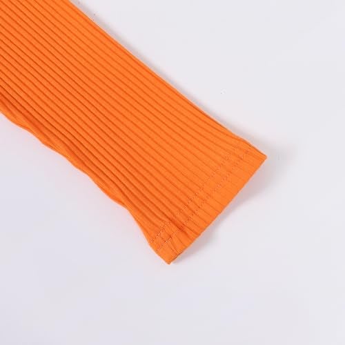 Magic Park 12M-7Y Toddler Tulle Dress Girl Long Sleeve Tutu Dress Kids Ribbed Dresses Holiday Birthday Outfits Girls (Orange, 12-18 Months) - Image 5
