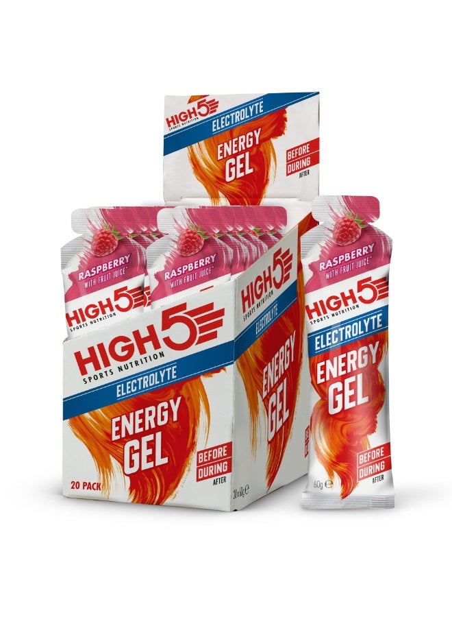 High5 Energy Gels with Electrolytes - Quick Release Sports Gels for Peak Performance - Natural Fruit Juice & Caffeine-Free - Energy Boost for Running, Cycling, Endurance (Raspberry, 20 x 60g) - Image 1