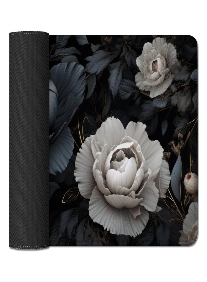 Black and White Mouse Pad,Floral Mouse Pad Desk Mat,Large Mousepad Aesthetic Mouse Pads Desk pad - Non-Slip Stitched Edges & Rubber Base for Office, Gaming Room, Computer, Laptop - Image 4