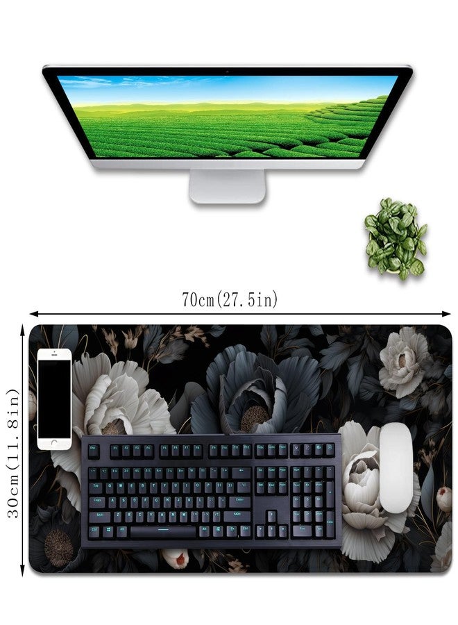 Black and White Mouse Pad,Floral Mouse Pad Desk Mat,Large Mousepad Aesthetic Mouse Pads Desk pad - Non-Slip Stitched Edges & Rubber Base for Office, Gaming Room, Computer, Laptop - Image 5