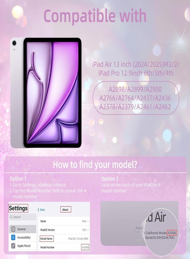 جراب HOICHOE لجهاز iPad Air مقاس 13 بوصة (M3 / M2، 2025/2024) و iPad Pro مقاس 12.9 بوصة من الجيل السادس/الخامس (2022/2021)، غطاء لامع براق مع غطاء خلفي شفاف لامع، جراب ثلاثي الطي مع حامل قلم، وردي - Image 2