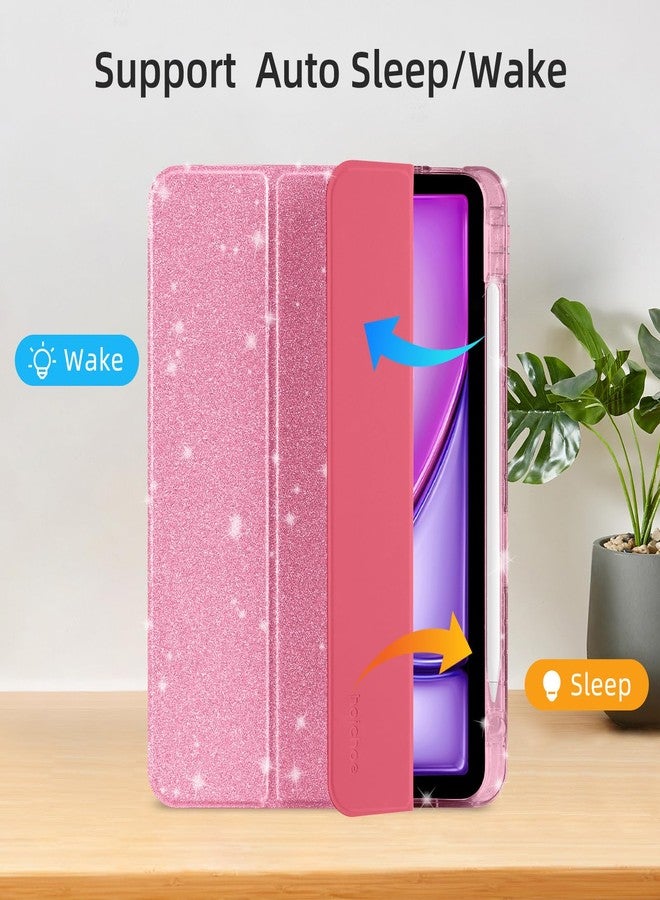 جراب HOICHOE لجهاز iPad Air مقاس 13 بوصة (M3 / M2، 2025/2024) و iPad Pro مقاس 12.9 بوصة من الجيل السادس/الخامس (2022/2021)، غطاء لامع براق مع غطاء خلفي شفاف لامع، جراب ثلاثي الطي مع حامل قلم، وردي - Image 5