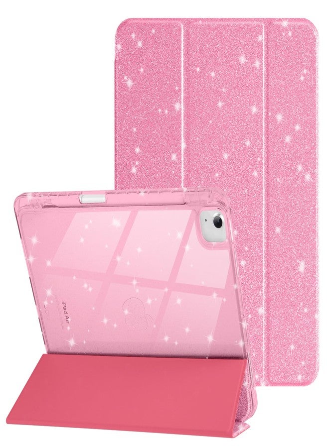 جراب HOICHOE لجهاز iPad Air مقاس 13 بوصة (M3 / M2، 2025/2024) و iPad Pro مقاس 12.9 بوصة من الجيل السادس/الخامس (2022/2021)، غطاء لامع براق مع غطاء خلفي شفاف لامع، جراب ثلاثي الطي مع حامل قلم، وردي - Image 1