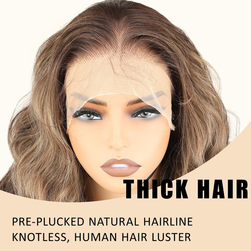 SOKU 13x6 Lace Frontal Wig Highlighted 32 Inch Body Wave Pre Plucked Babyhair Transparent HD Lace Heat Friendly Highlights Brown Bouncy Synthetic Hair - Image 4