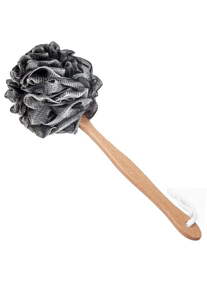 Arswin Shower Sponge Loofah Back Scrubber,Loofah on a Stick,PE Soft Mesh Loofah Body Scrubber with Wooden Handle,Bath Sponge for Women Kids (Black) - Image 1