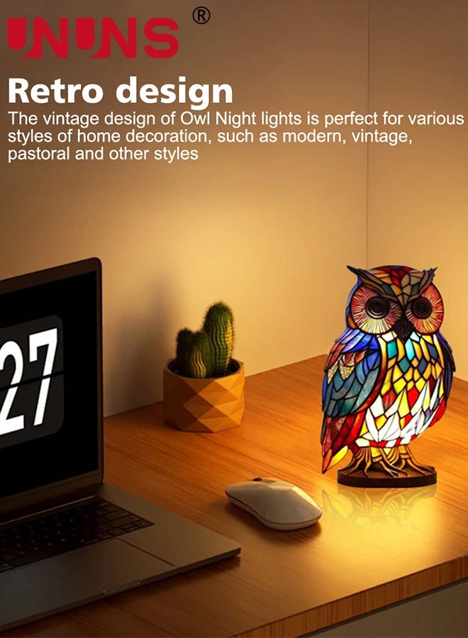 UNUNS ضوء ليلي على شكل بومة، ضوء ليلي من الراتنج الملون بتصميم عتيق لغرفة النوم وغرفة المعيشة وغرفة الطعام ورياض الأطفال والمكتب وديكور المنزل، 15*10*10 سم - Image 4