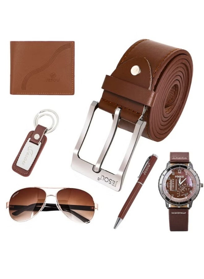 JESOU 6-in-1 Deluxe Gift Set: Sunglasses, Belt, Wallet, Keychain, Signature Pen, and Large Dial Quartz Watch. - Image 3