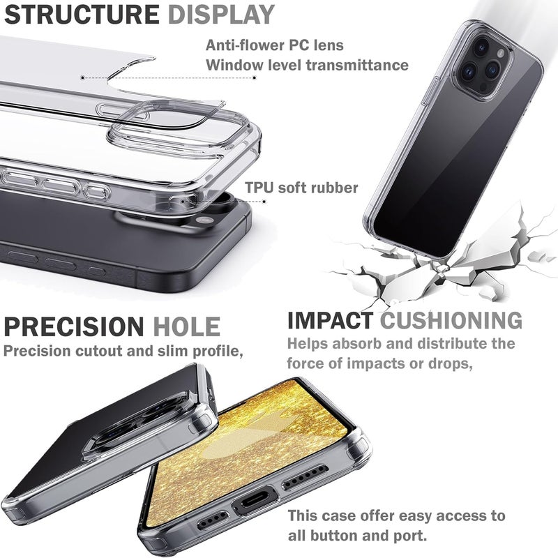Tech Trendz Shockproof Anti-Yellowing Crystal Clear Slim Design Back Cover Case Compatible with iPhone 16 Pro (with Tempered Glass/Back Screen Guard) - Image 3