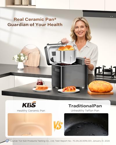 KBS Premium Convection Bread Maker Dual Heater, 17-in-1 Stainless Steel Bread Machine Ceramic Pan, Nut Dispenser,Touch Panel,2lb Loaf 3 Sizes 3 Crust Colors,Gluten-Free,Sourdough,Jam,Yogurt,53 Recipes - Image 5