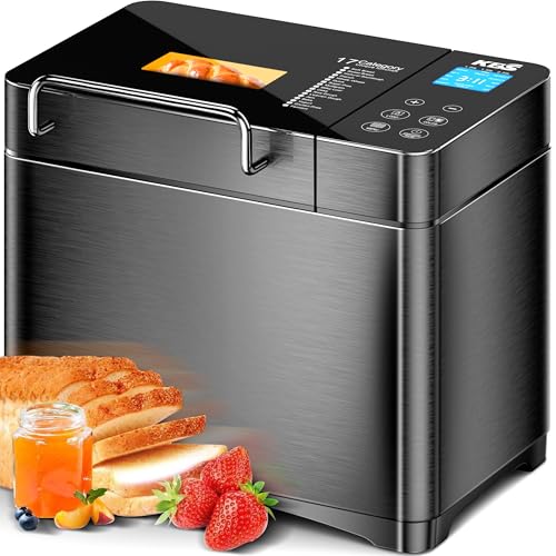 KBS Premium Convection Bread Maker Dual Heater, 17-in-1 Stainless Steel Bread Machine Ceramic Pan, Nut Dispenser,Touch Panel,2lb Loaf 3 Sizes 3 Crust Colors,Gluten-Free,Sourdough,Jam,Yogurt,53 Recipes - Image 1