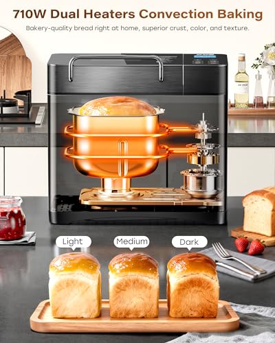 KBS Premium Convection Bread Maker Dual Heater, 17-in-1 Stainless Steel Bread Machine Ceramic Pan, Nut Dispenser,Touch Panel,2lb Loaf 3 Sizes 3 Crust Colors,Gluten-Free,Sourdough,Jam,Yogurt,53 Recipes - Image 4