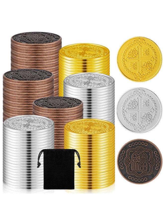 هانايف 100 قطعة من عملات القراصنة المعدنية، صندوق الكنز الإسباني، عملات دوبلون المزيفة، رموز للأطفال، ألعاب لوحية، حفلات القراصنة، (النمط الكلاسيكي) - Image 1