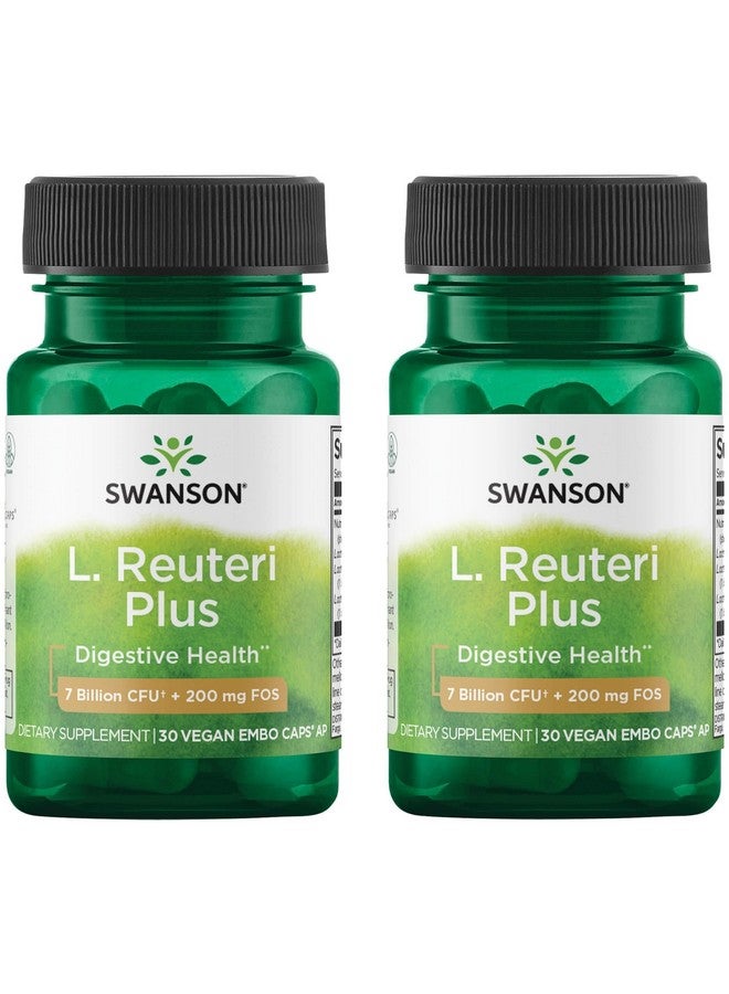 Swanson L. Reuteri Probiotic Plus w/L. Rhamnosus L. Acidophilus & FOS Prebiotic Digestive Support - Promotes Gut Health w/ 7 Billion CFU per Capsule - (30 Veggie Capsules) (2 Pack)