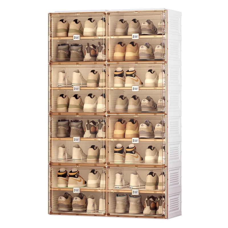 ANTBOX Portable Shoe Rack Organizer for Closet Entryway Stackable Sneaker Storage Shoe Cabinet with Magnetic Clear Door Large Plastic Storage containers Bins with Lids 8 Tiers 32 Pairs