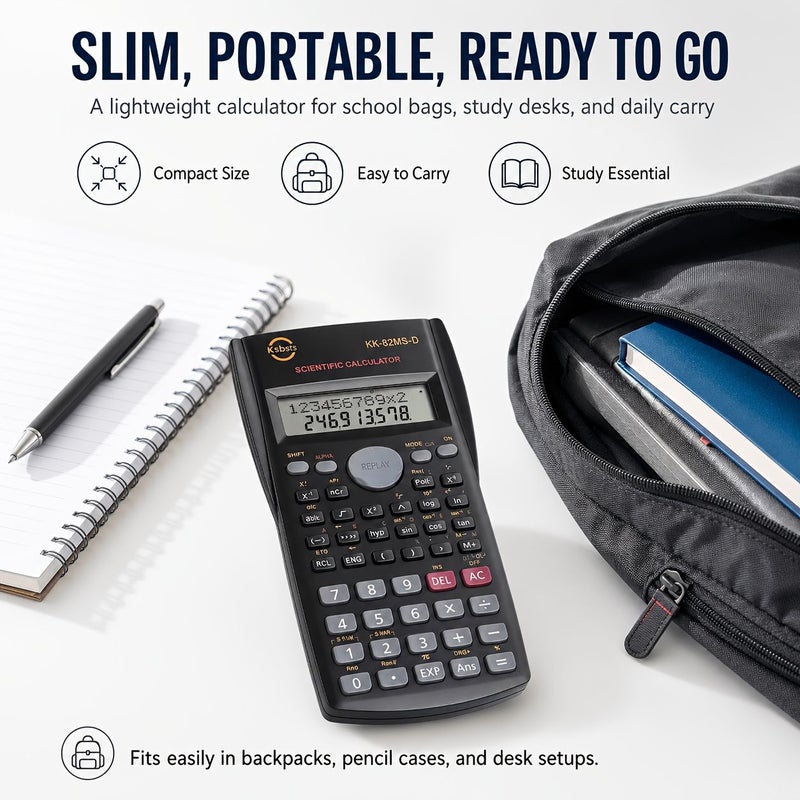 Scientific Calculator 82MS Portable Multi Function Engineering Calculator For Students School Office Exams And Math Study Black - Image 1