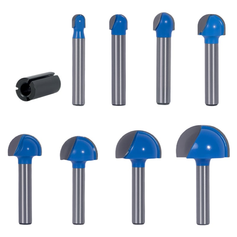KOWOOD 8Pcs Core Box Router Bits 1/4 Inch Shank, Round Nose Router Bit 2 Flutes, Carbide Cove Box Cutter for Woodworking Cutter Tool, Cutting Diameter 1/4" 5/16" 3/8" 1/2" 5/8" 3/4" 7/8" 1" - Image 1