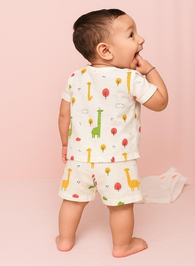 Nestlooms Muslin Cotton Half Sleeves Jabla & Short Set, Breathable & Light weight, Regular Fit 100% Cotton Half Sleeve Jhabla & Shorts, (Giraffe Safari, 3-6 Months) - Image 5