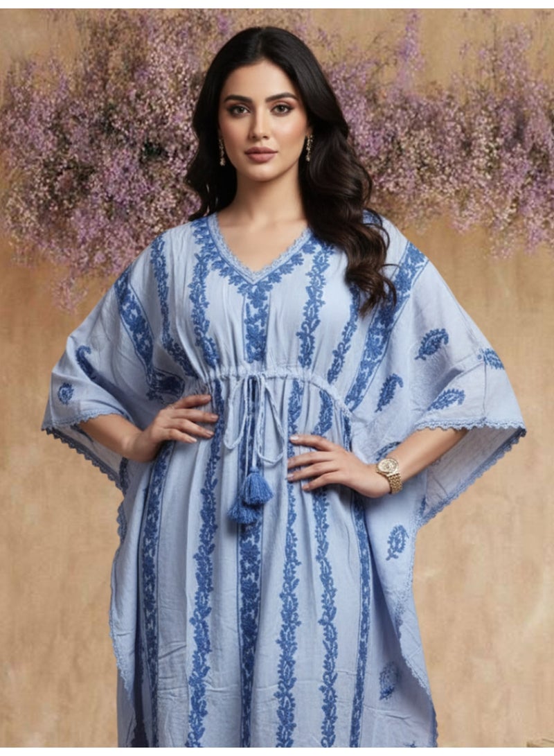 الايا كفتان مطرز يدويًا بتطريز شيكانكاري من الرايون - Image 4