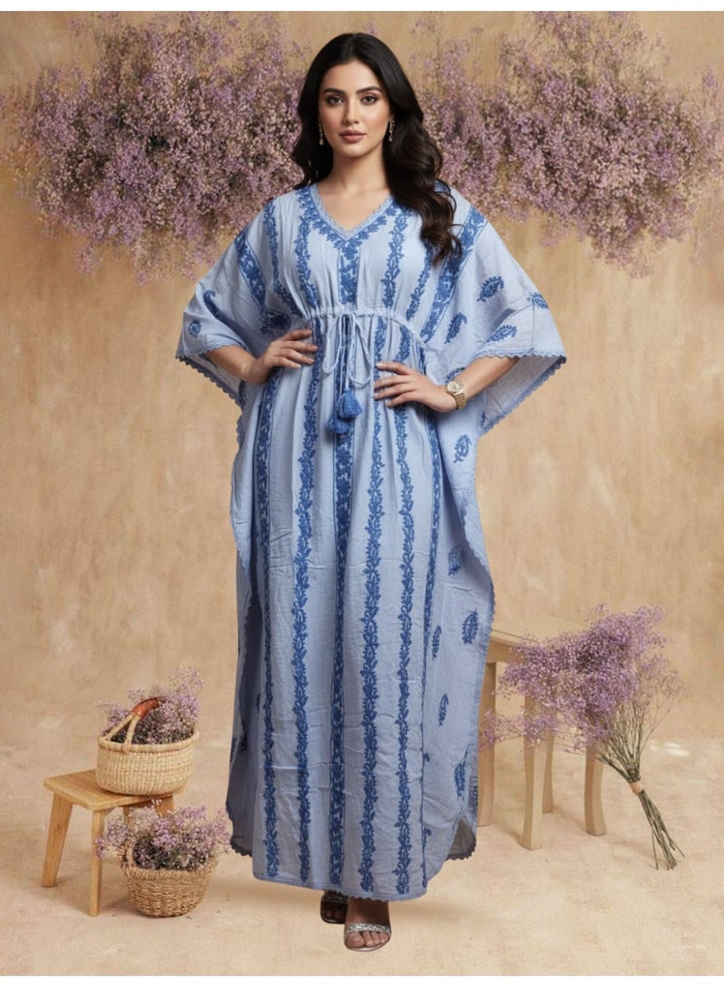 الايا كفتان مطرز يدويًا بتطريز شيكانكاري من الرايون - Image 1